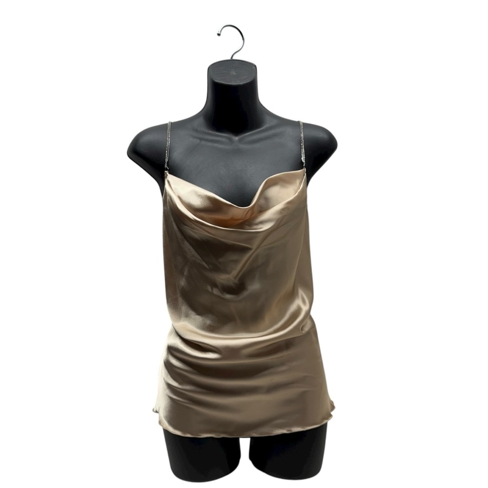 Y2K satin cowl neck diamond strap tank top blouse Nicole Miller
